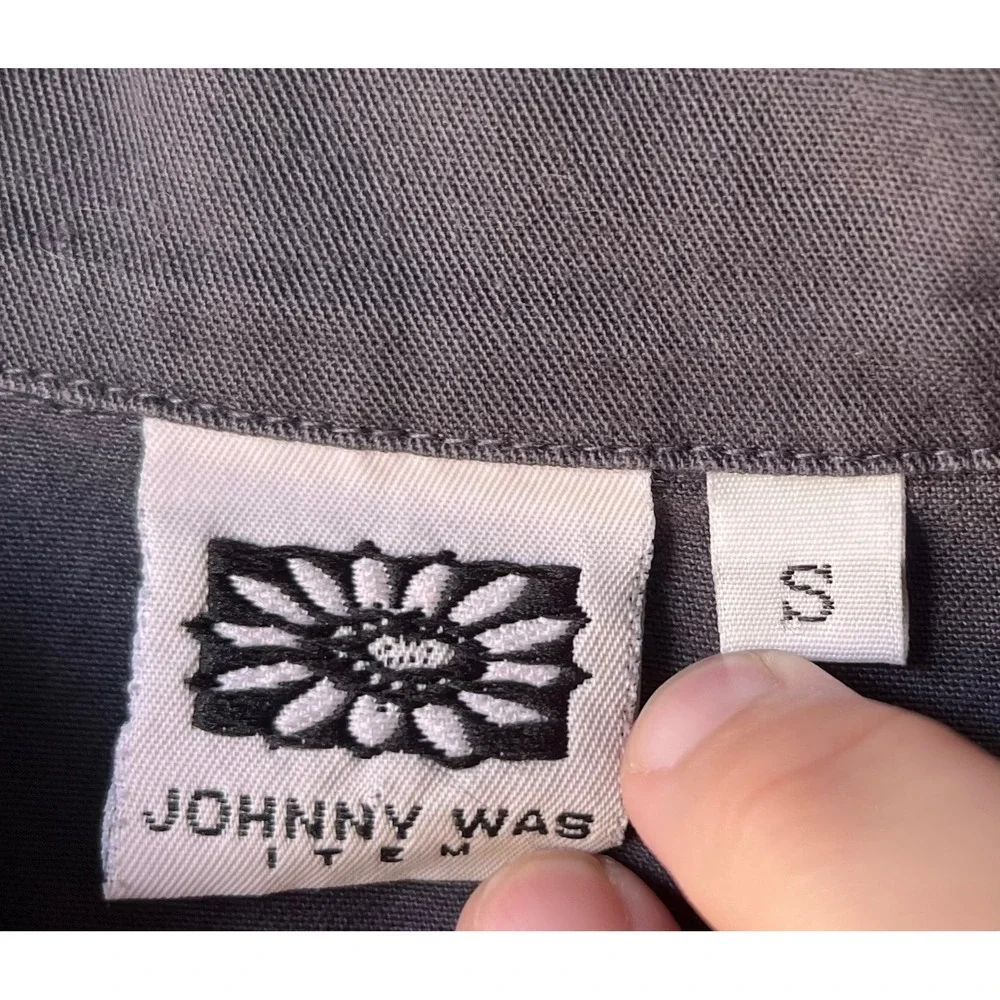 Johnny Was Gray Button Front Jacket Women's Size S Cotton Tie Back Utility Top